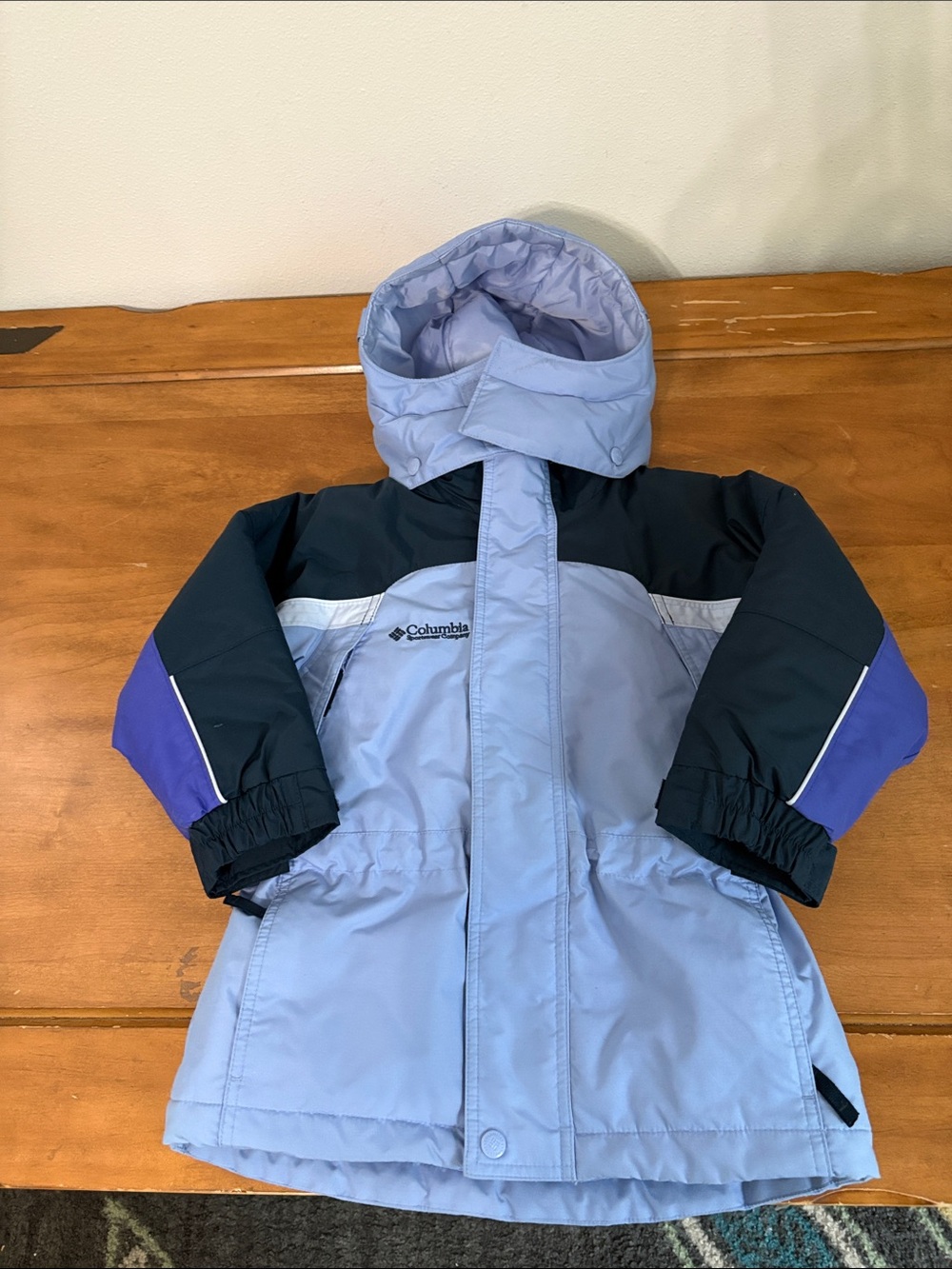 Columbia Kids Periwinkle Navy & Purple Coat with Removable Hood Size 5
